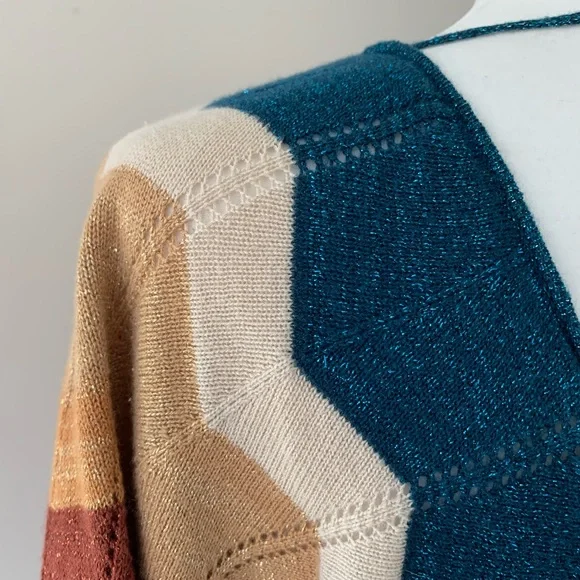 Y2K Metallic sparkle cotton knit bat wing sleeve S - Picture 7 of 14